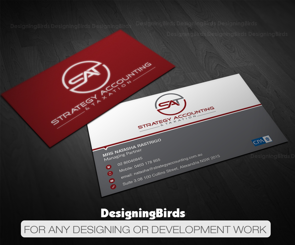 Business Card Design by Designing Birds for STRATEGY ACCOUNTING & TAXATION  | Design #19256529
