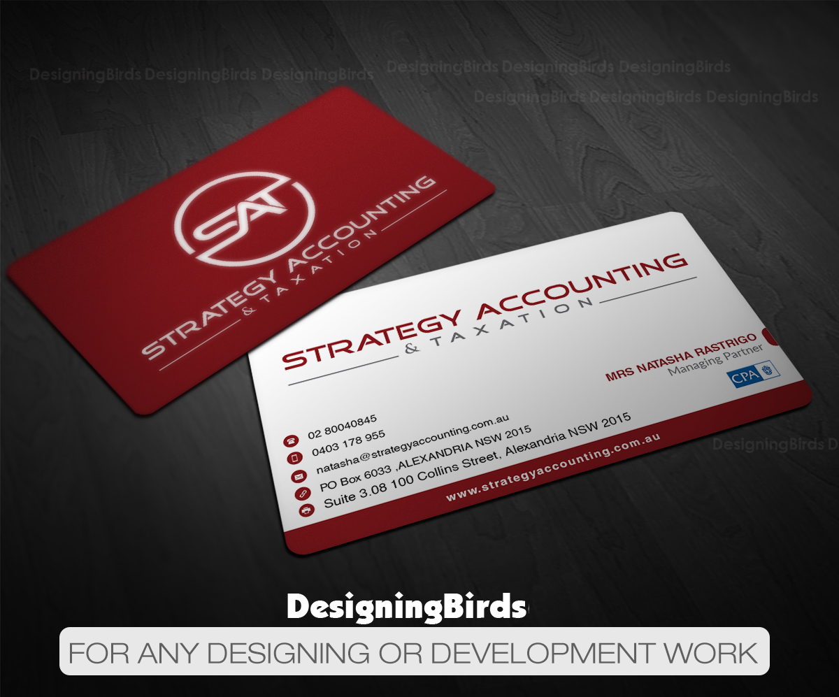 Business Card Design by Designing Birds for STRATEGY ACCOUNTING & TAXATION  | Design #19257047