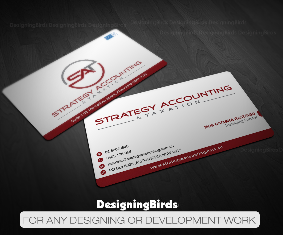 Business Card Design by Designing Birds for STRATEGY ACCOUNTING & TAXATION  | Design #19257048