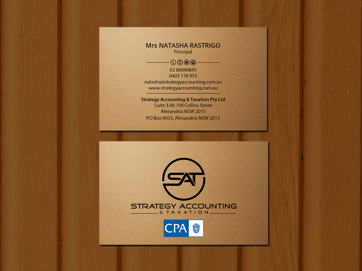 Business Card Design by Creations Box 2015 for STRATEGY ACCOUNTING & TAXATION  | Design #19255949
