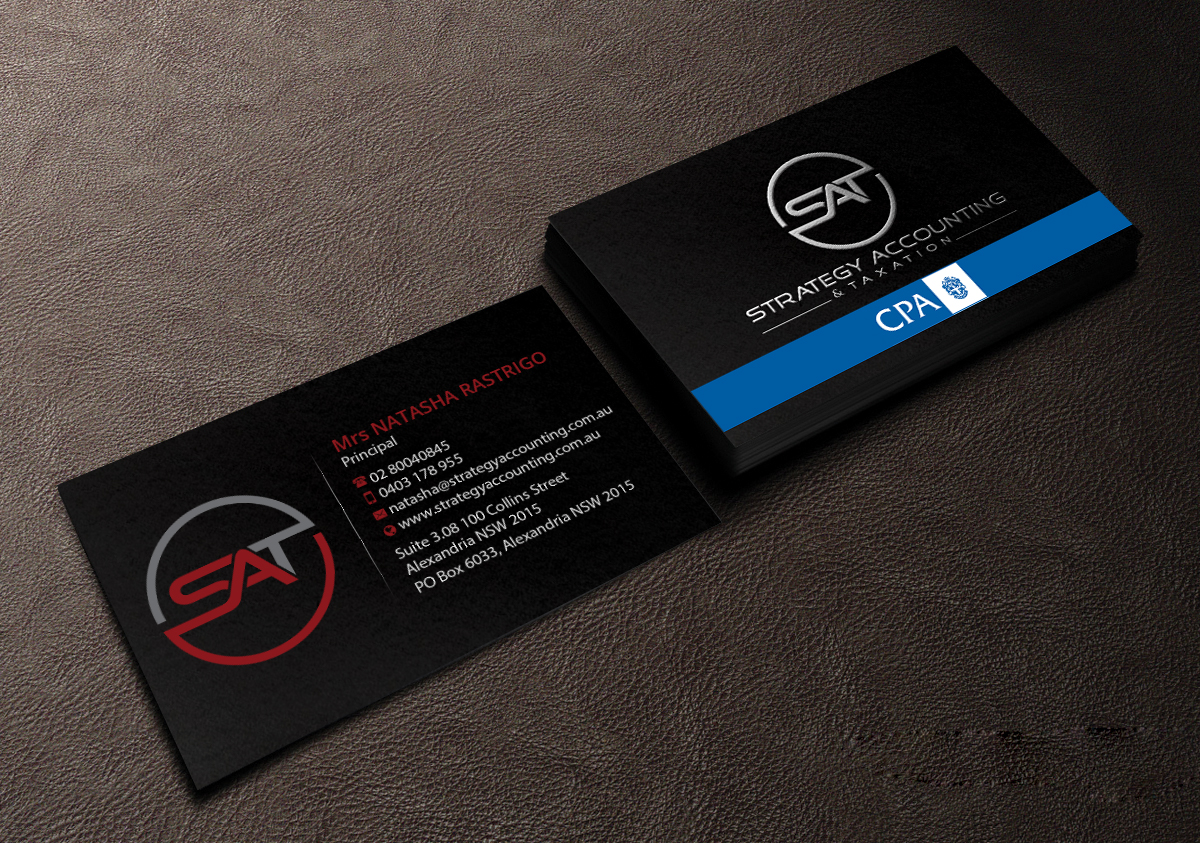 Business Card Design by Creations Box 2015 for STRATEGY ACCOUNTING & TAXATION  | Design #19255950