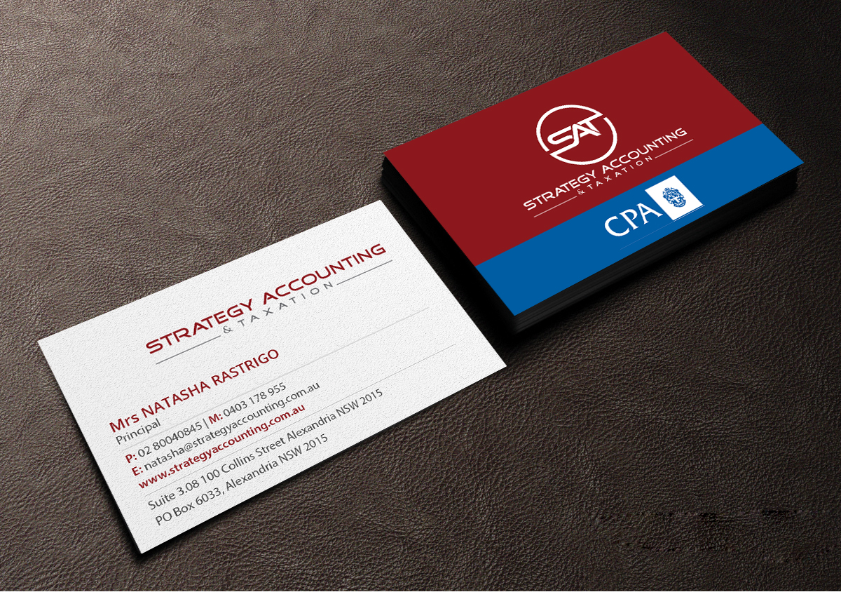 Business Card Design by Creations Box 2015 for STRATEGY ACCOUNTING & TAXATION  | Design #19255951