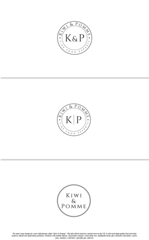 Version 1: Kiwi & Pomme. Version 2: Kiwi & Pomme Buckingham (Buckingham is the location). Version 3: Kiwi & Pomme Fine Food Specialists (Fine Food Specialists is the strapline) | Design de Logo par GBDESIGN