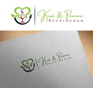 Version 1: Kiwi & Pomme. Version 2: Kiwi & Pomme Buckingham (Buckingham is the location). Version 3: Kiwi & Pomme Fine Food Specialists (Fine Food Specialists is the strapline) | Logo Design by Mr  Destiny
