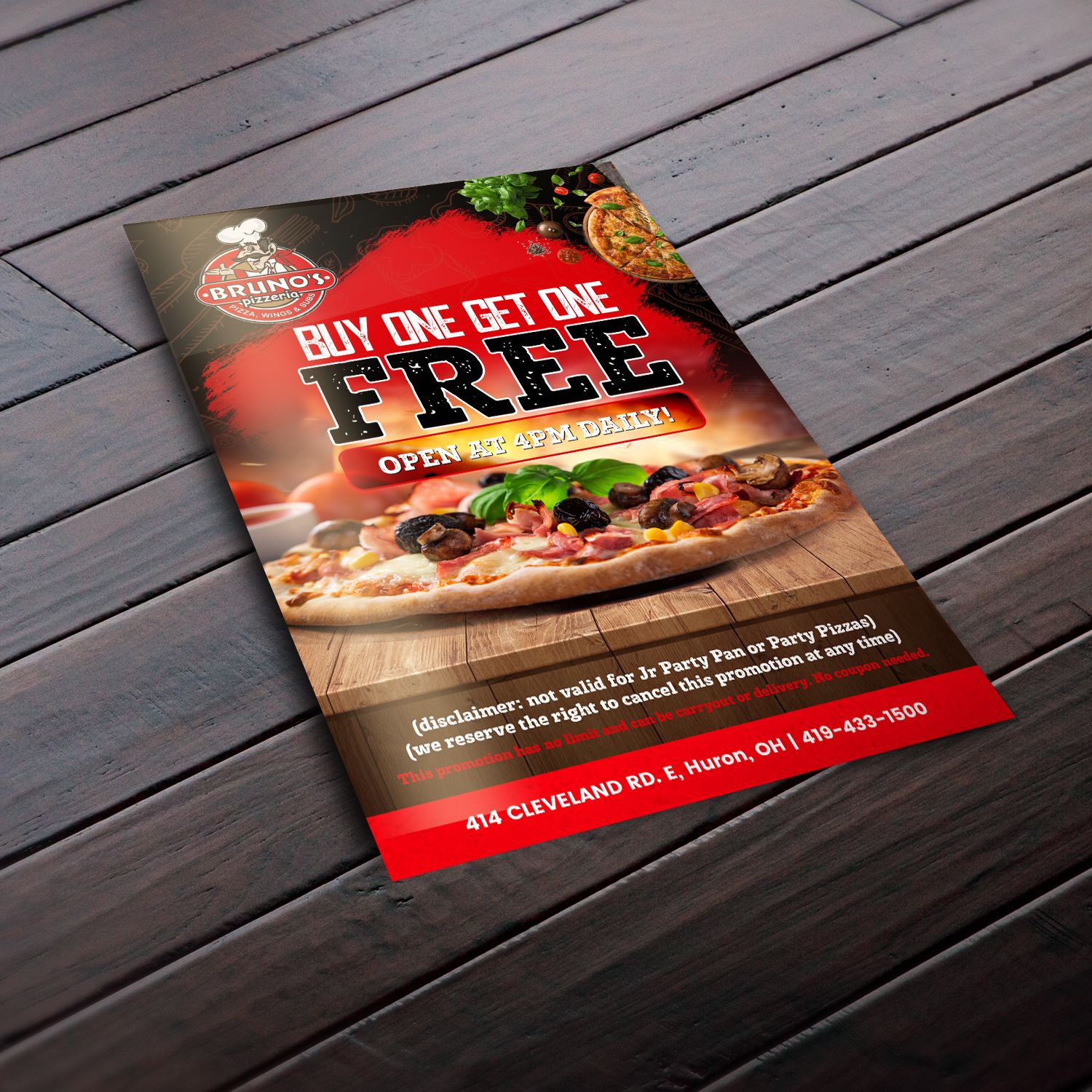 Flyer Design by debdesign for Bruno's Pizzeria / Varsity Club | Design #19536378