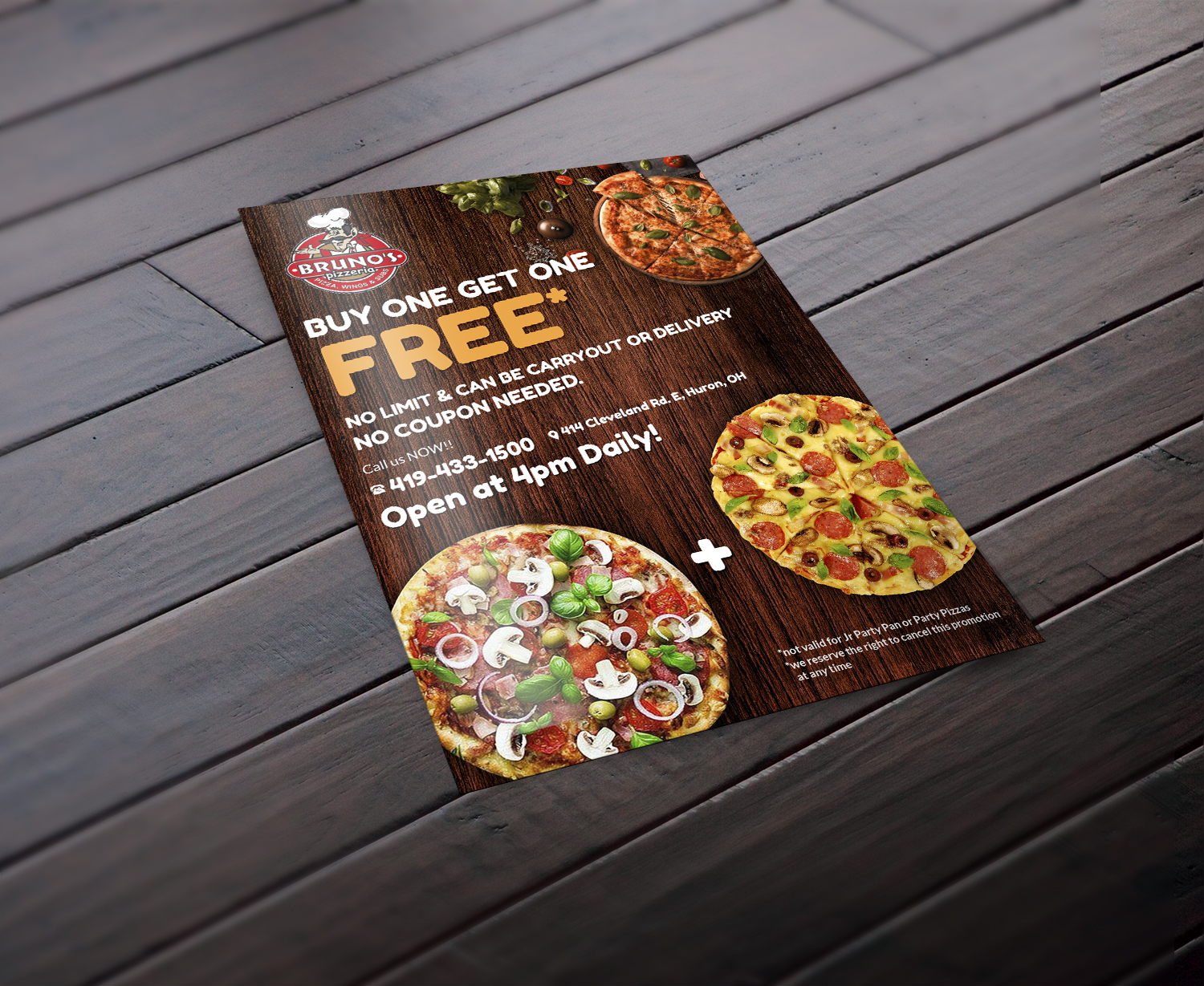 Flyer Design by debdesign for Bruno's Pizzeria / Varsity Club | Design #19536946