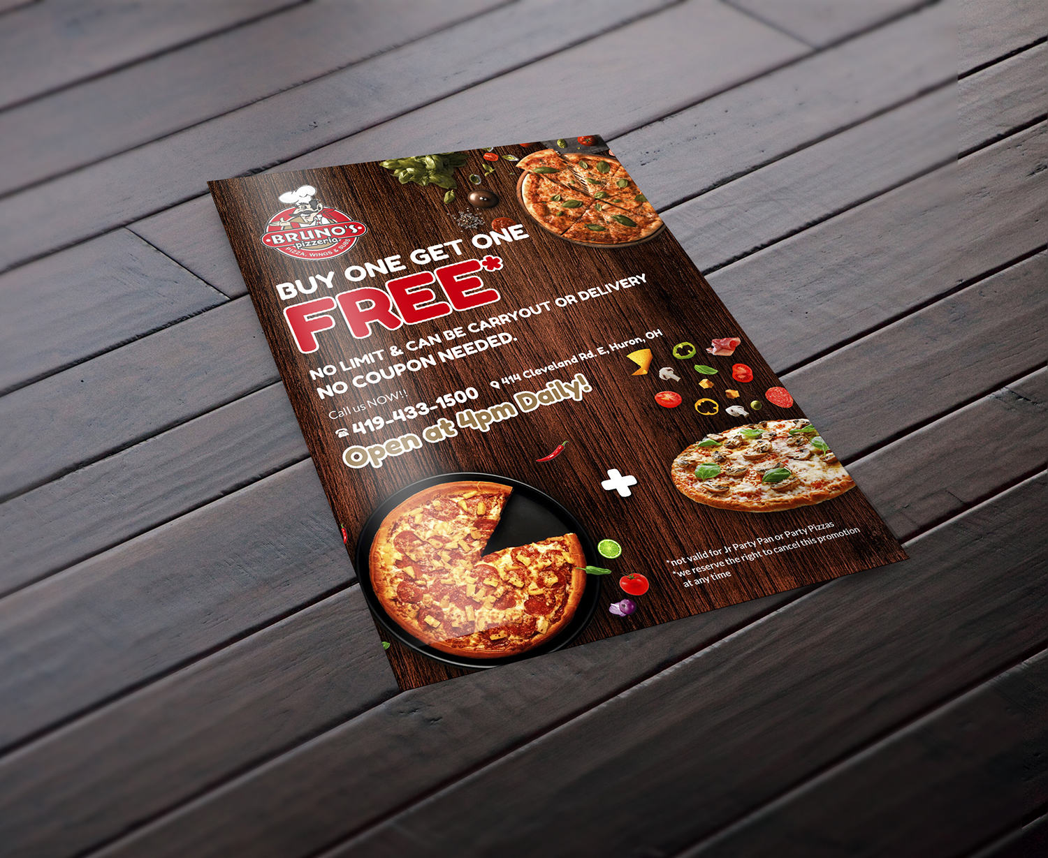 Flyer Design by debdesign for Bruno's Pizzeria / Varsity Club | Design #19542052