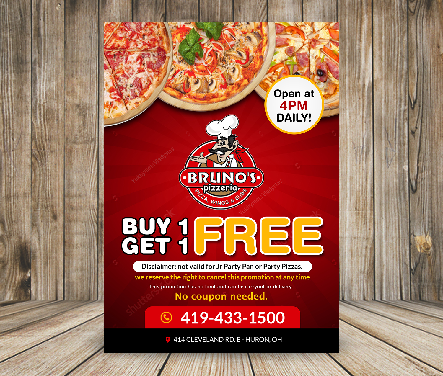 Flyer Design by aspiremedia for Bruno's Pizzeria / Varsity Club | Design #19536977