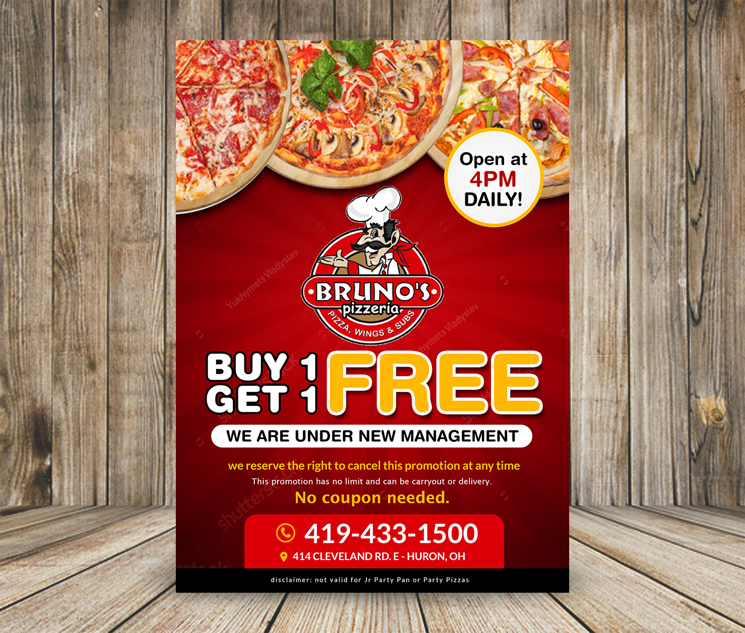Flyer Design by aspiremedia for Bruno's Pizzeria / Varsity Club | Design #19538297