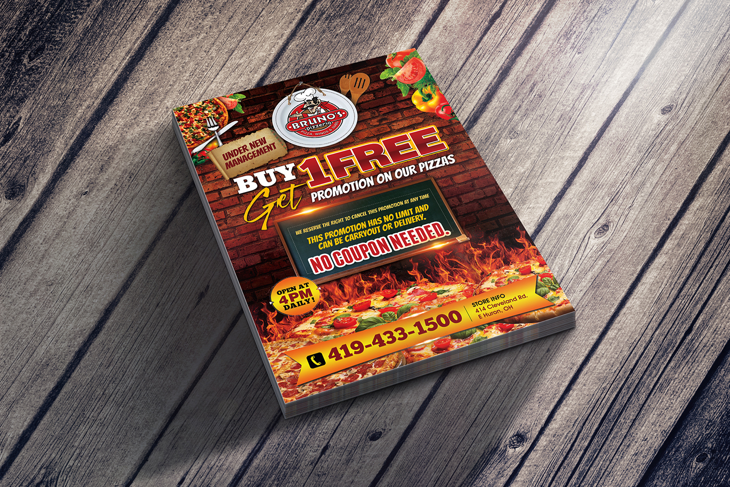 Flyer Design by SAI DESIGNS for Bruno's Pizzeria / Varsity Club | Design #19536229