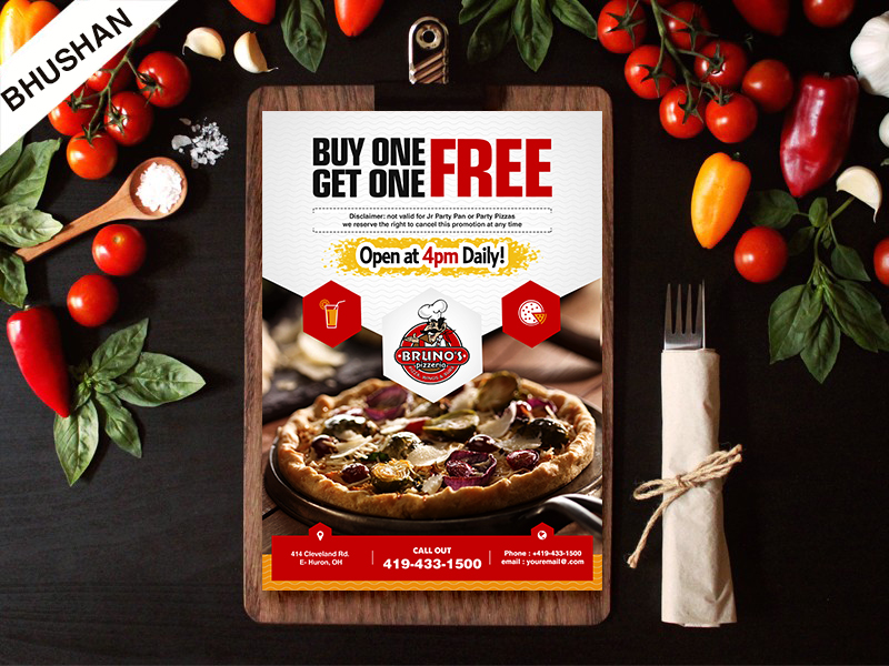 Flyer Design by Bhushan jha for Bruno's Pizzeria / Varsity Club | Design #19539685