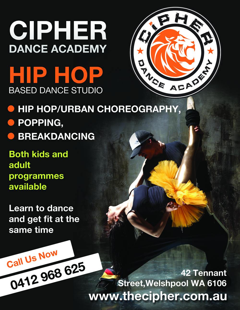 bold masculine dance studio flyer design for thye yuong lee pty dance class flyer