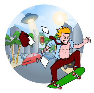 Electric Skateboard Graphic Design depicting the ethos of our company - escaping from the normal | Graphic Design by kaiser77