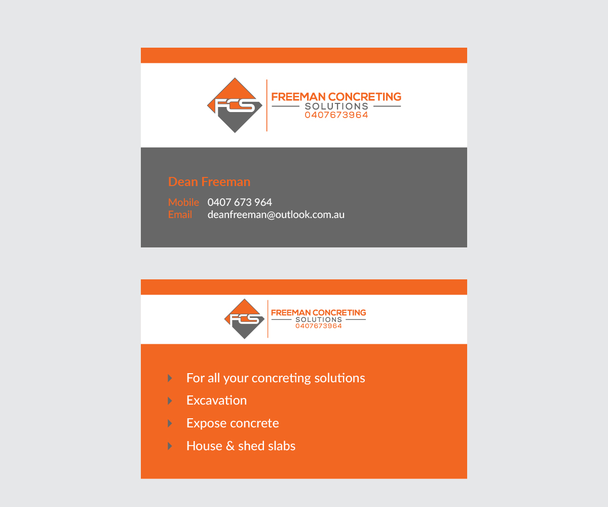 Business Card Design by Daniel 21 for Freeman concreting solutions | Design #19444612