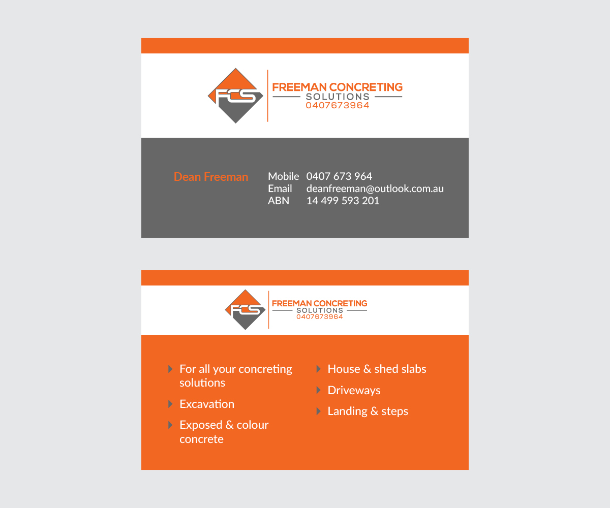 Business Card Design by Daniel 21 for Freeman concreting solutions | Design #19489839