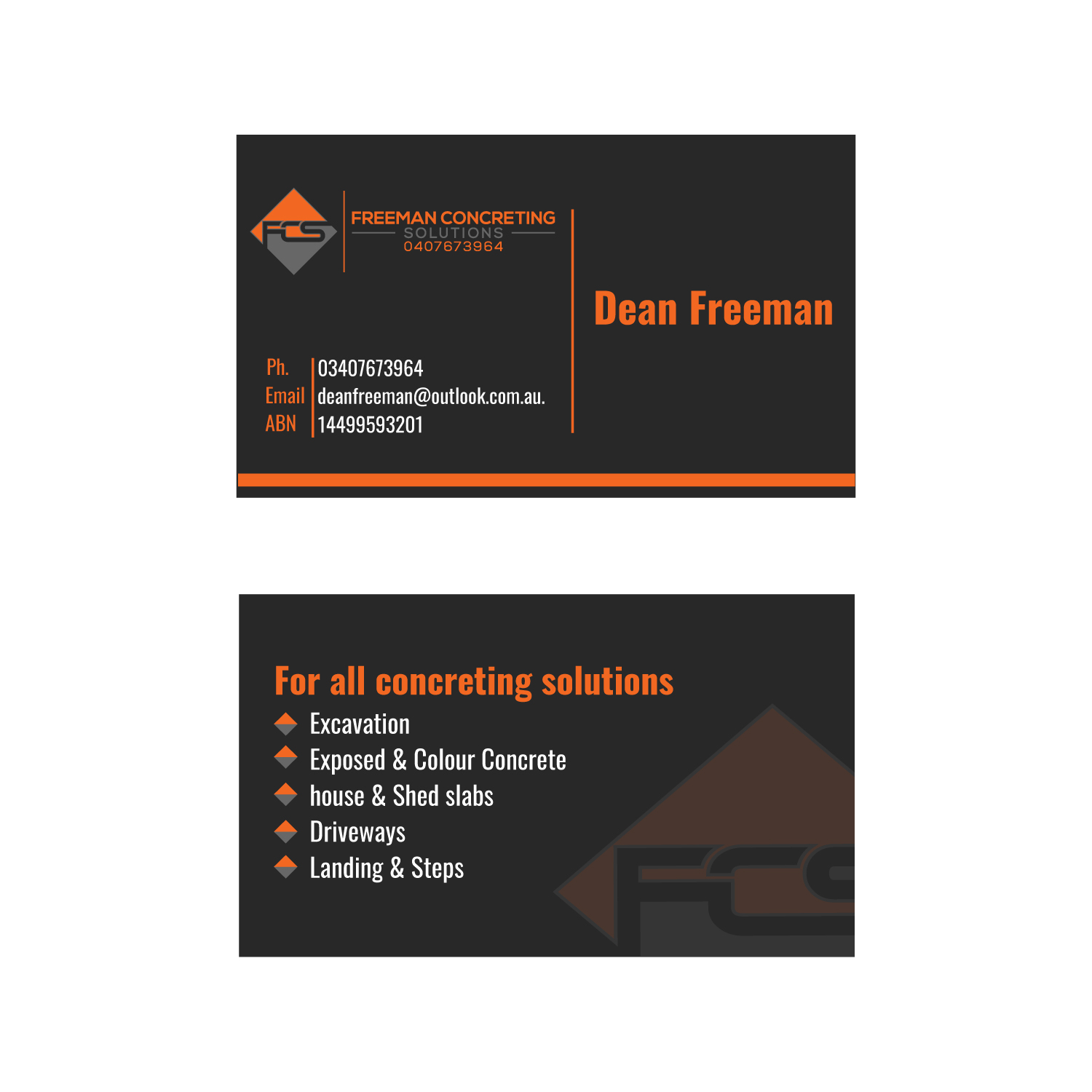 Business Card Design by ahsansdk for Freeman concreting solutions | Design #19480771