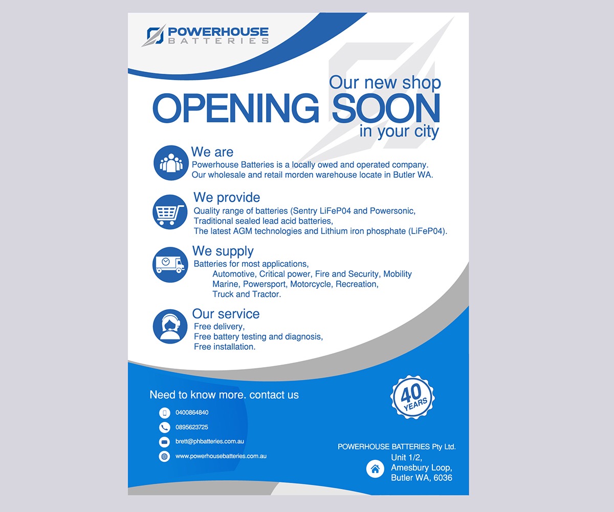 Flyer-Design von JanuXart für Powerhouse Batteries Pty Ltd | Design #19509940