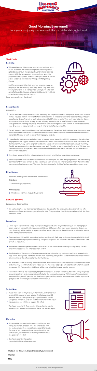 Newsletter Design by pb for Lighting Maintenance Inc | Design #19488618