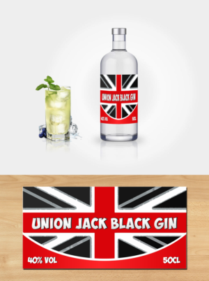 Front label for Gin bottle - Union Jack Black Gin | Label Design by ecorokerz