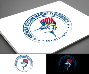 American Custom Marine Electronics (over top) 561-517-1846 (under bottom) (both curved forming circle around logo) | Logo-Design von future logo.com