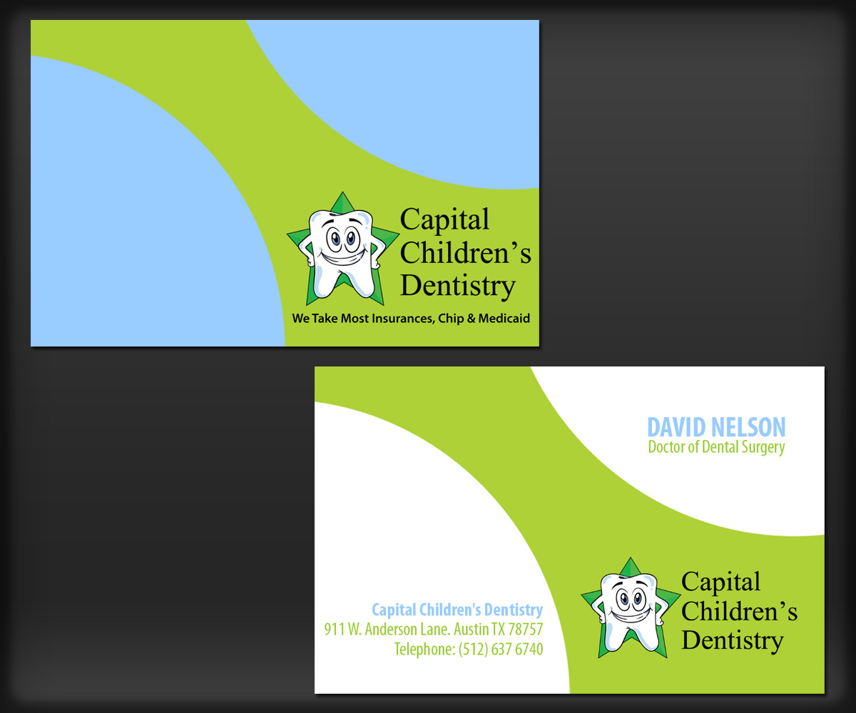 playful colorful dental business card design for capital childrens dental visiting card design
