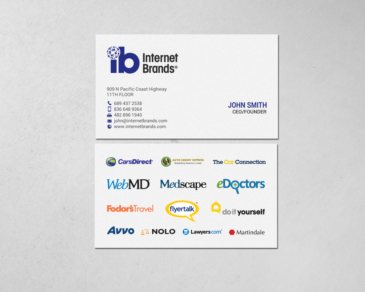 Diseño de Tarjeta de Presentación por chandrayaan.creative para Internet Brands | Diseño #19472704