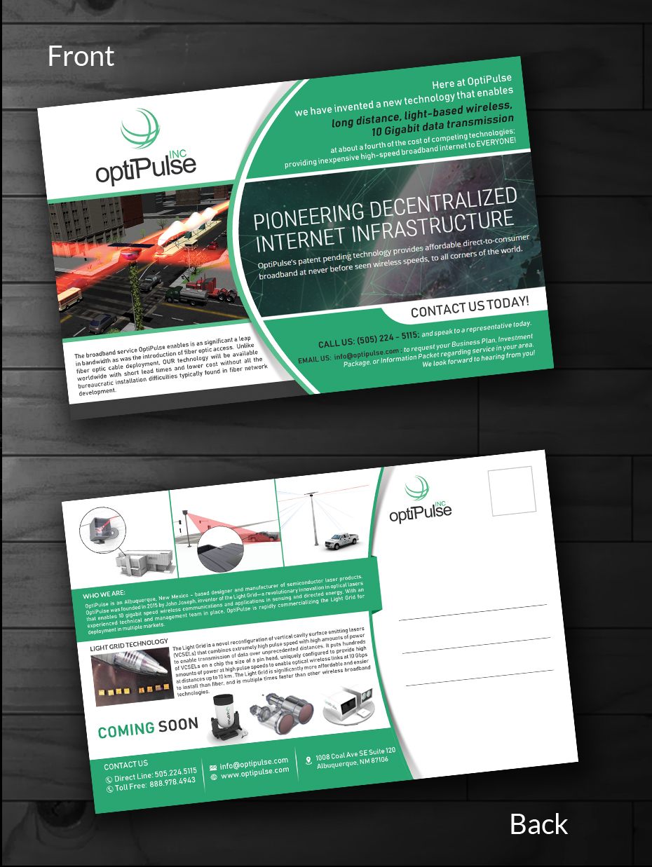 Postcard Design by innovative earth for optiPulse, Inc. | Design #19510272