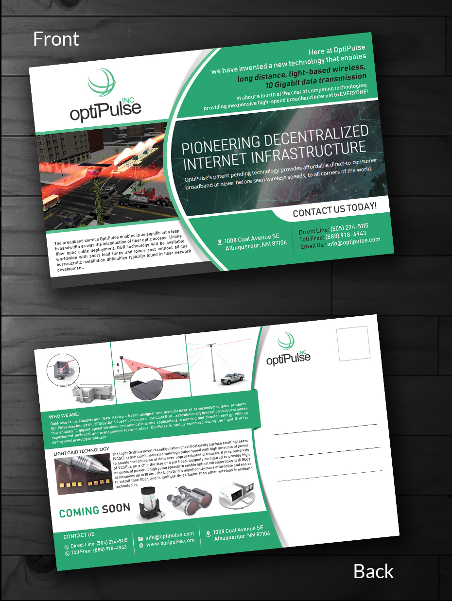 Postcard Design by innovative earth for optiPulse, Inc. | Design #19533219