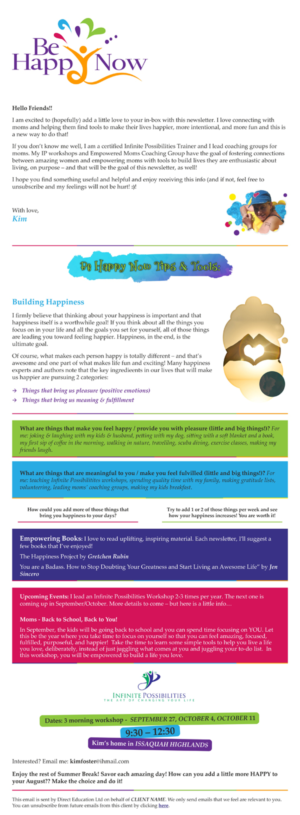 Be Happy Now newsletter - Mail Chimp | Newsletter-Design von Marketing Wings