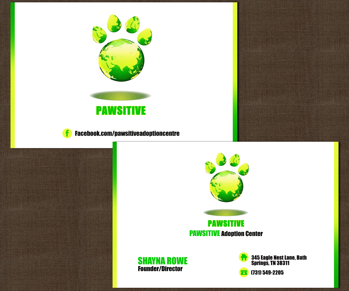 Business Card Design by Sarah Haroon for PAWSITIVE Adoption Center | Design #2889816