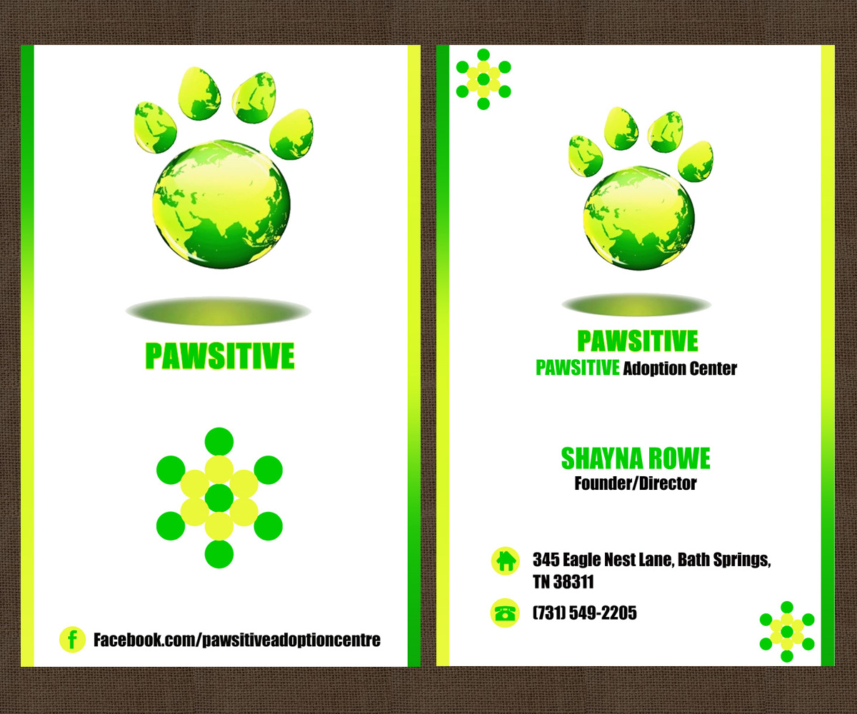 Business Card Design by Sarah Haroon for PAWSITIVE Adoption Center | Design #2894284