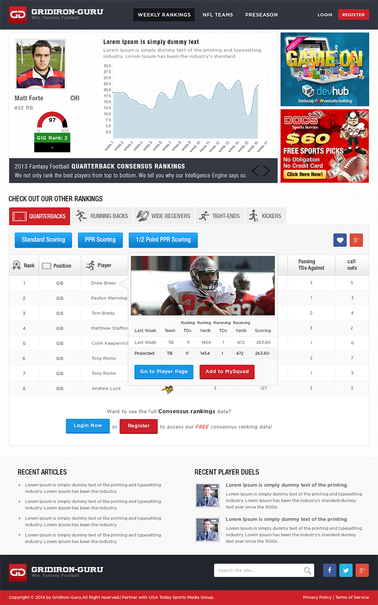 Web Design by Mayank Patel for Gridiron-Guru INC | Design #2932012