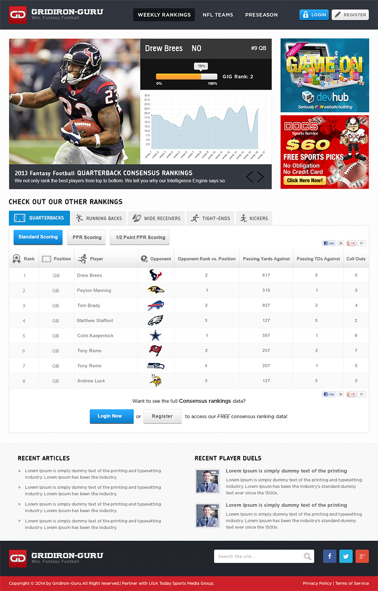 Web Design par Mayank Patel pour Gridiron-Guru INC | Design #2937007