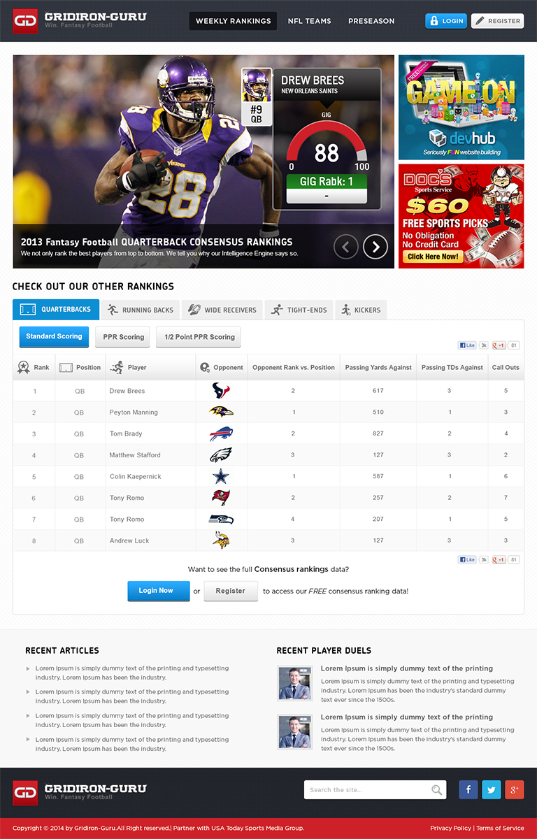 Web Design by Mayank Patel for Gridiron-Guru INC | Design #2965069