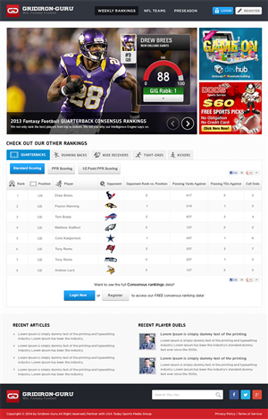 Web Design by Mayank Patel for Gridiron-Guru INC | Design: #2965069
