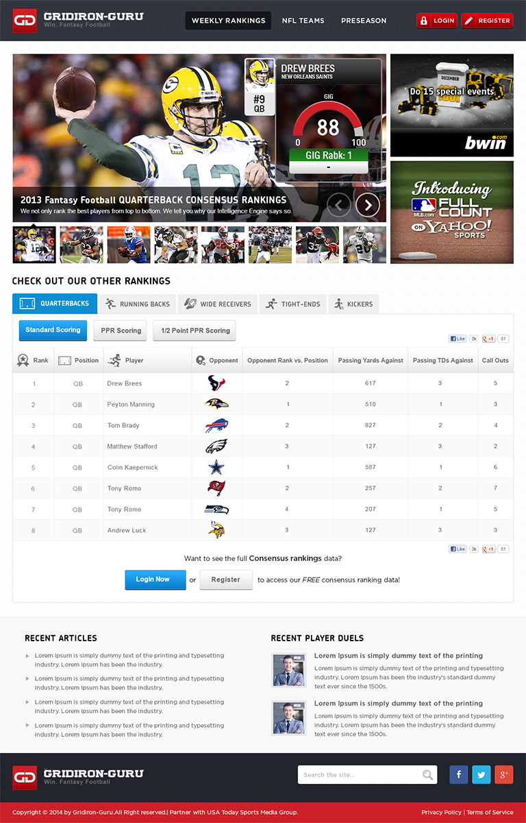 Web Design by Mayank Patel for Gridiron-Guru INC | Design: #2969420