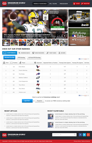 Diseño Web por Mayank Patel para Gridiron-Guru INC | Diseño #2969420