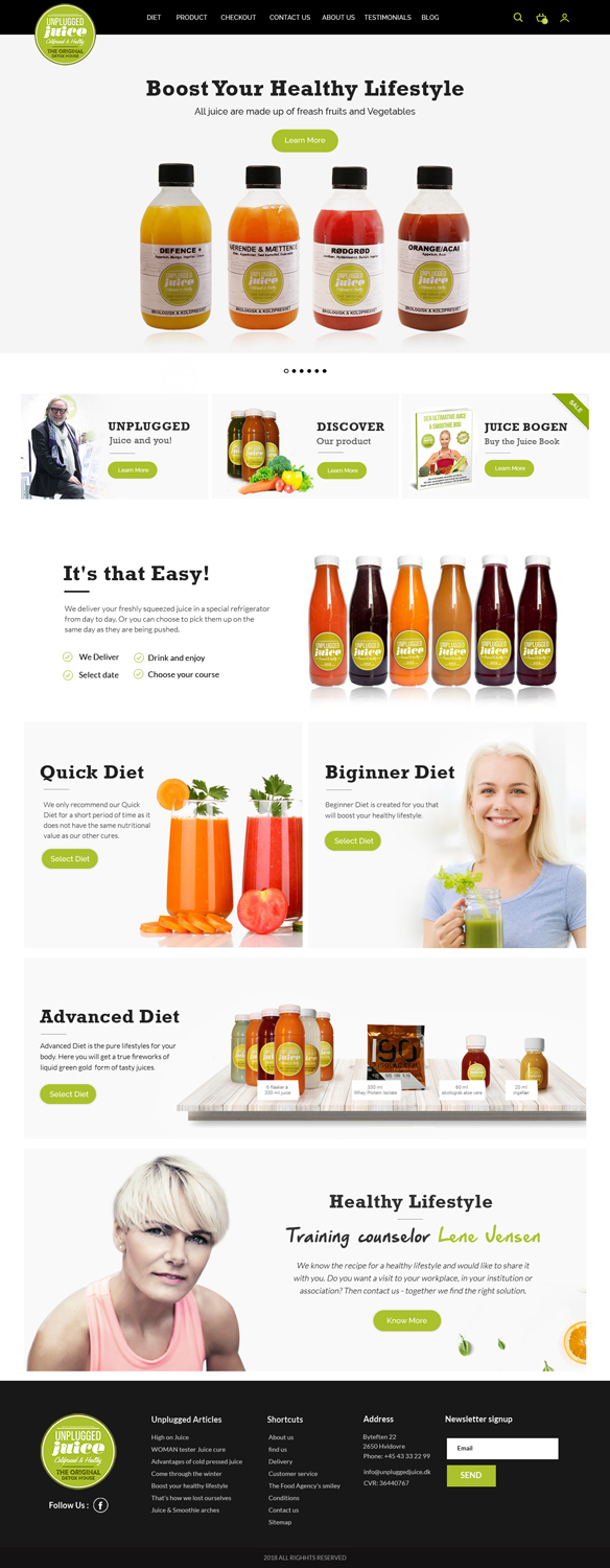 Diseño Web por **INCREDIBLEDESIGNERS** para Unplugged Juice Production ApS | Diseño #19577073