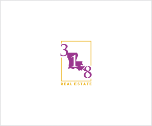 318 Real Estate, Purple and Gold Colors for the logo with possibly white as well.  I think I would like to see the outline of the state of louisiana and the 318 inside of the state of louisiana outline, at the top left corner of the state and then Real Estate outside of the outline of the  state of Louisiana.  I am open to other professional ideas as well but would like to incorporate the state outline with the 318 Real Estate. | Logo Design by pachilakili