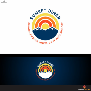 LOGO TEXT Sunset Diner SUB TEXT burgers, hotdogs, shakes, softy whips, beer, wine | Diseño de Logo por Graphic Bricks