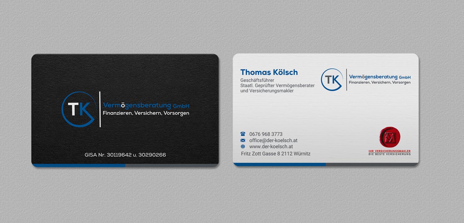 Business Card Design by INDIAN_Ashok for TK Vermögensberatung GmbH | Design #19575464