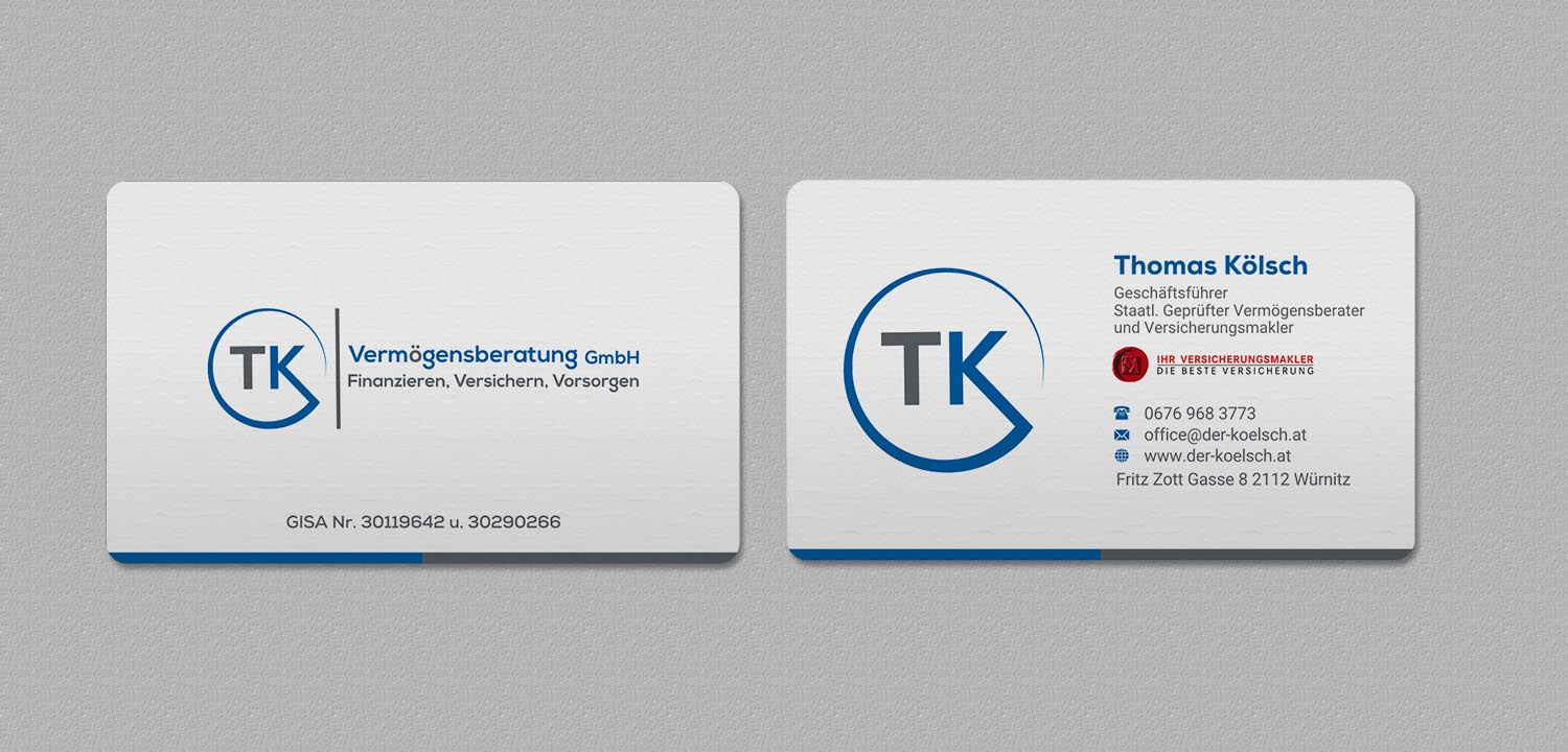 Business Card Design by INDIAN_Ashok for TK Vermögensberatung GmbH | Design #19575473