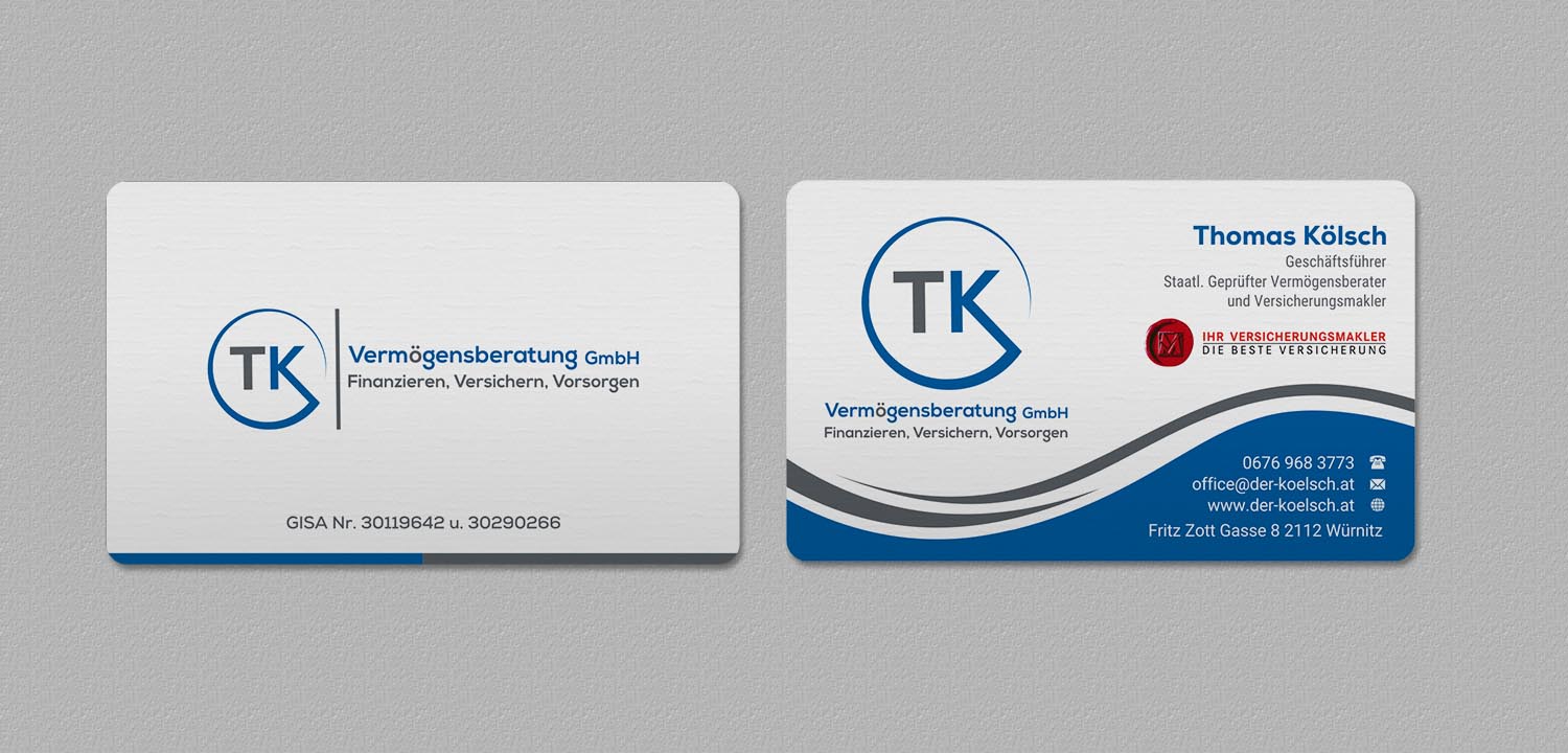 Business Card Design by INDIAN_Ashok for TK Vermögensberatung GmbH | Design #19575475