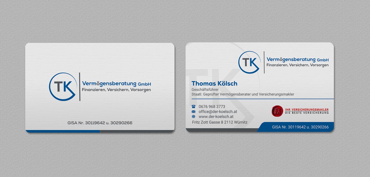 Business Card Design by INDIAN_Ashok for TK Vermögensberatung GmbH | Design #19575476