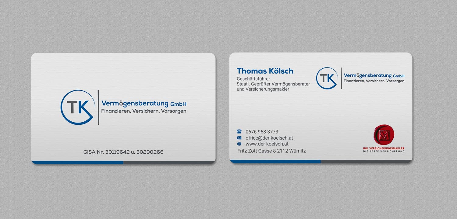 Business Card Design by INDIAN_Ashok for TK Vermögensberatung GmbH | Design #19575478