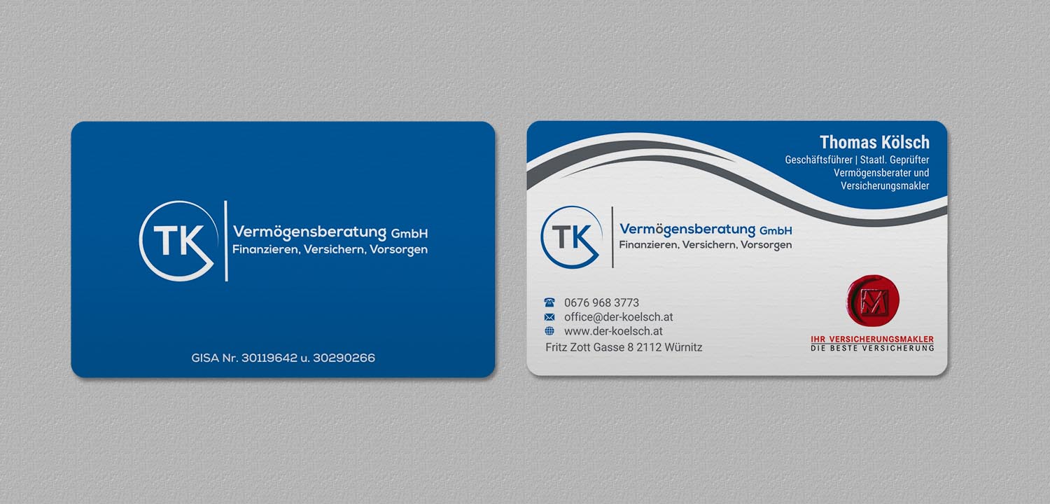 Business Card Design by INDIAN_Ashok for TK Vermögensberatung GmbH | Design #19575484