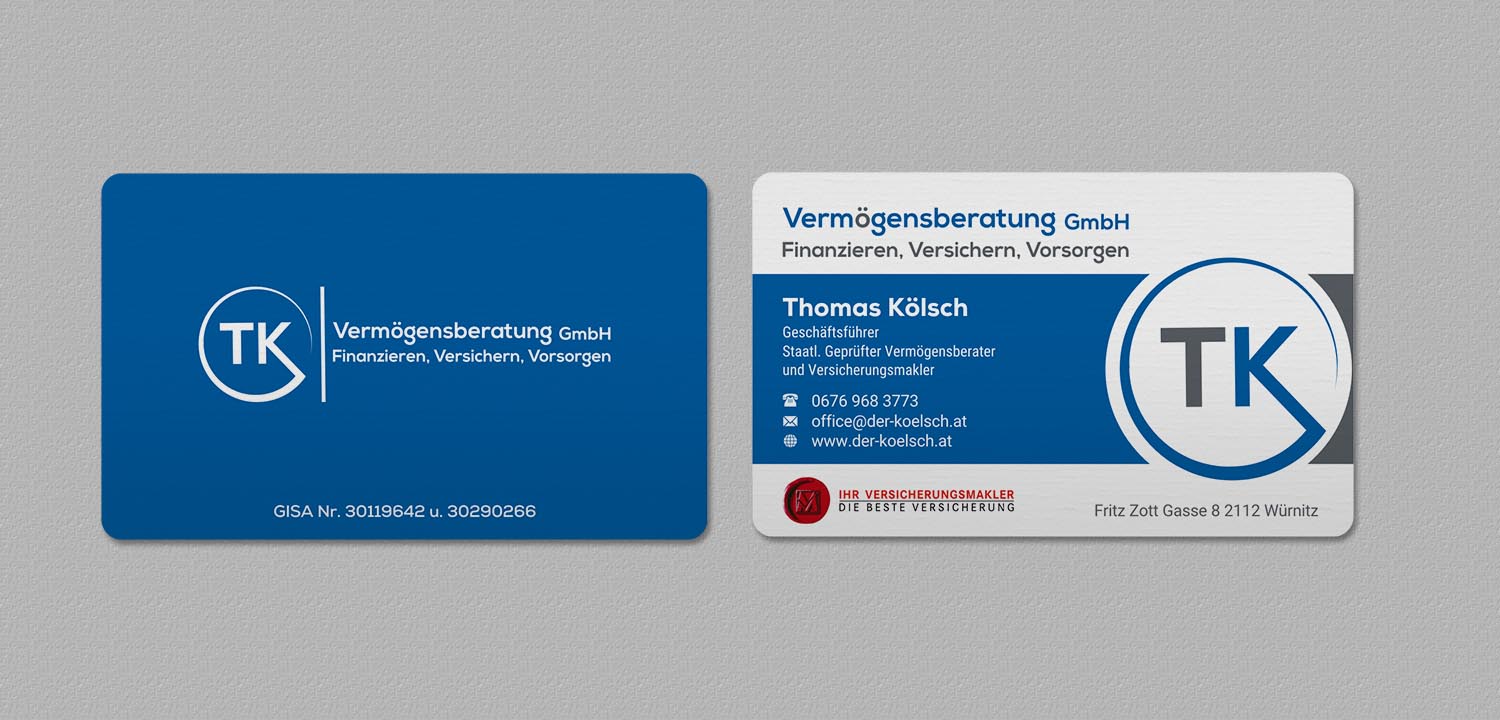 Business Card Design by INDIAN_Ashok for TK Vermögensberatung GmbH | Design #19575505