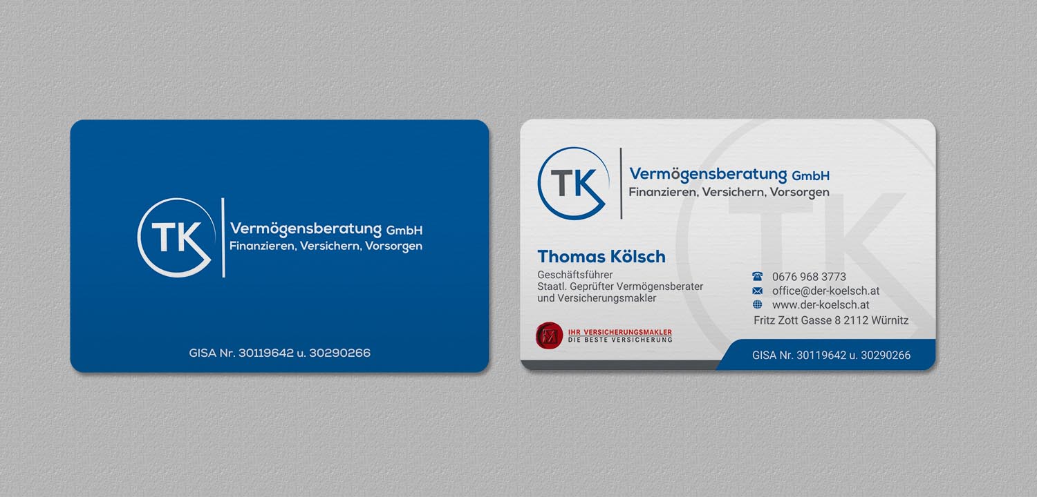 Business Card Design by INDIAN_Ashok for TK Vermögensberatung GmbH | Design #19575571