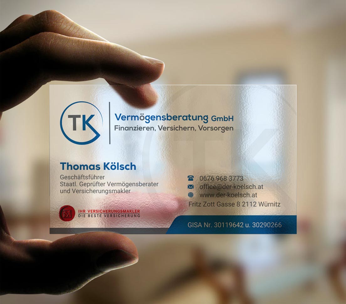 Business Card Design by INDIAN_Ashok for TK Vermögensberatung GmbH | Design #19575586