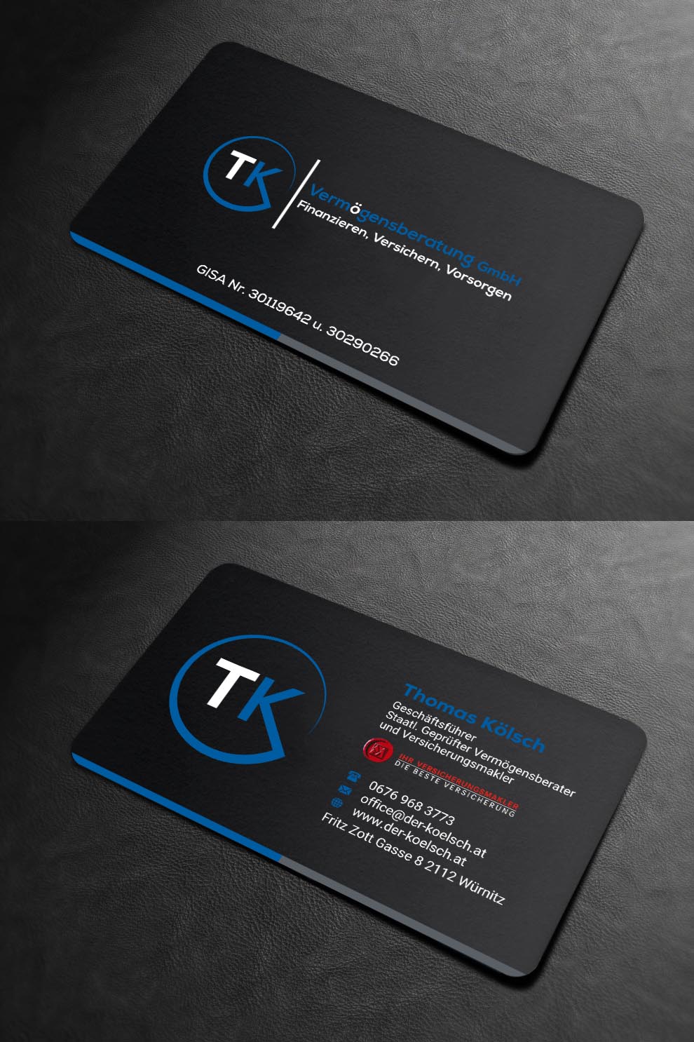 Business Card Design by INDIAN_Ashok for TK Vermögensberatung GmbH | Design #19575593